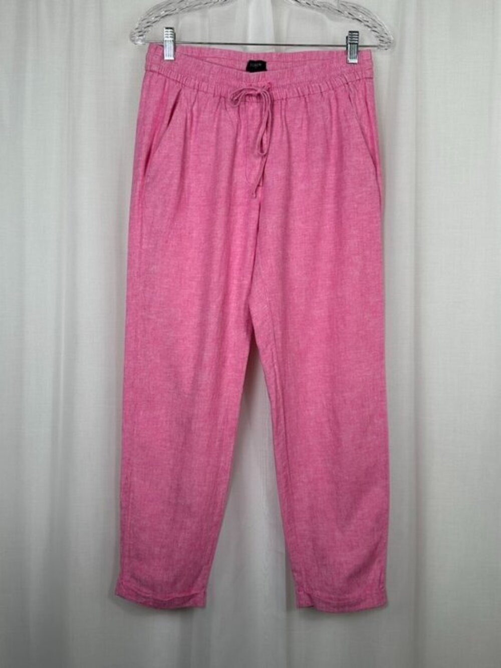 J Crew Factory Linen Cotton Blend Pull On Drawstring Ankle Pants 4 Pockets Pink